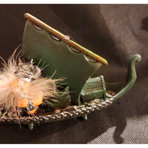 Viking-Themed Collectible Figurine With Dragon Longboat & Furry Viking Warrior - Picture 4 of 14